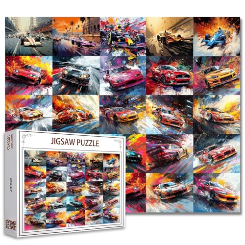 Aihonmin 1000 Piece Jigsaw Puzzles Game Luxury Sports Car for Adults Kid Colorful Graffiti Racing Car Puzzles Puzzle of Cars for Home Wall Decor DIY Art 27 x 20 Inches Perfect for Game Nights - Image 1