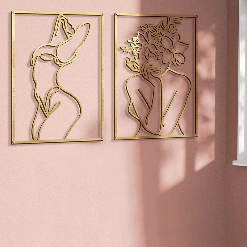 Glamativity Large 4 Pack Gold Wall Art DÃ©cor, Minimalist DÃ©cor Single Line Art Wall DÃ©cor, Real Metal Wall Art, Woman's Body Shape Abstract Wall Art (Gold Classic Style, L Size 22.5 x 15.7'') - Image 4
