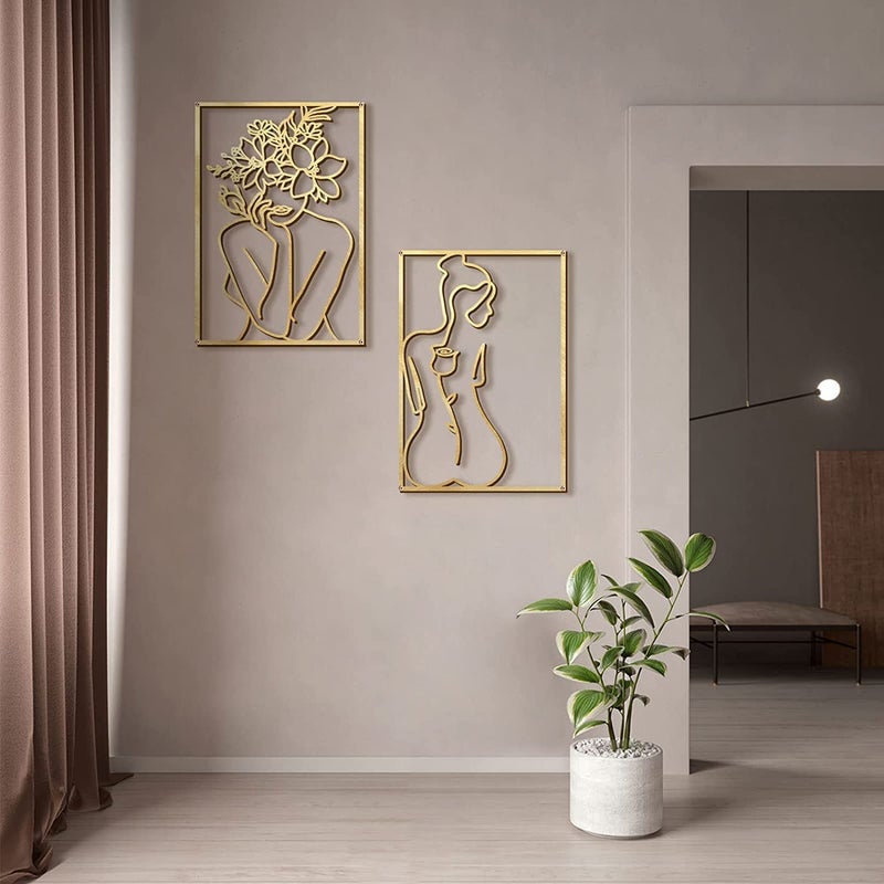 Glamativity Large 4 Pack Gold Wall Art DÃ©cor, Minimalist DÃ©cor Single Line Art Wall DÃ©cor, Real Metal Wall Art, Woman's Body Shape Abstract Wall Art (Gold Classic Style, L Size 22.5 x 15.7'') - Image 5