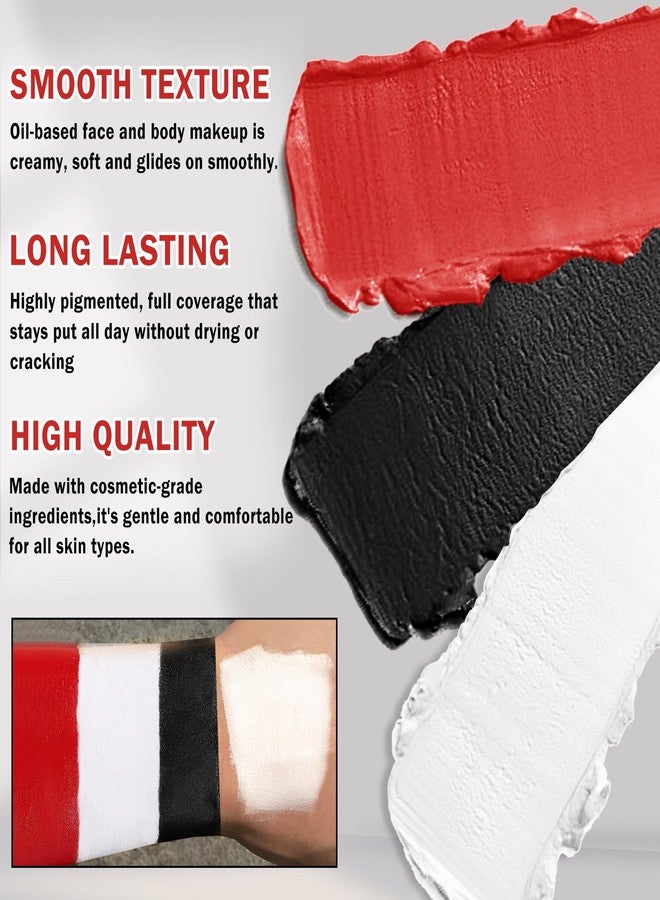 QIUFSSE Clown Makeup Kit,Red Black and White Face Painting Kit Professional,Clown Face Paint Halloween Makeup Kit with Brushes,Oil Based Body Paint for Adults,Joker Vampire Zombie Makeup - Image 3