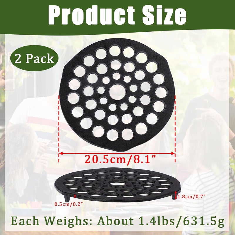 سامنيكون 2 Pack Cast Iron Dutch Oven Trivet Pre-Seasoned Meat Rack, Round 20.5cm Grate Holder Heavy Duty Pot Pan Trivet Holder Black Food Bread Rack Fits for 128oz Dutch Oven - Image 3