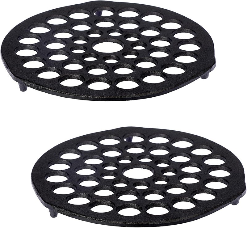سامنيكون 2 Pack Cast Iron Dutch Oven Trivet Pre-Seasoned Meat Rack, Round 20.5cm Grate Holder Heavy Duty Pot Pan Trivet Holder Black Food Bread Rack Fits for 128oz Dutch Oven - Image 1