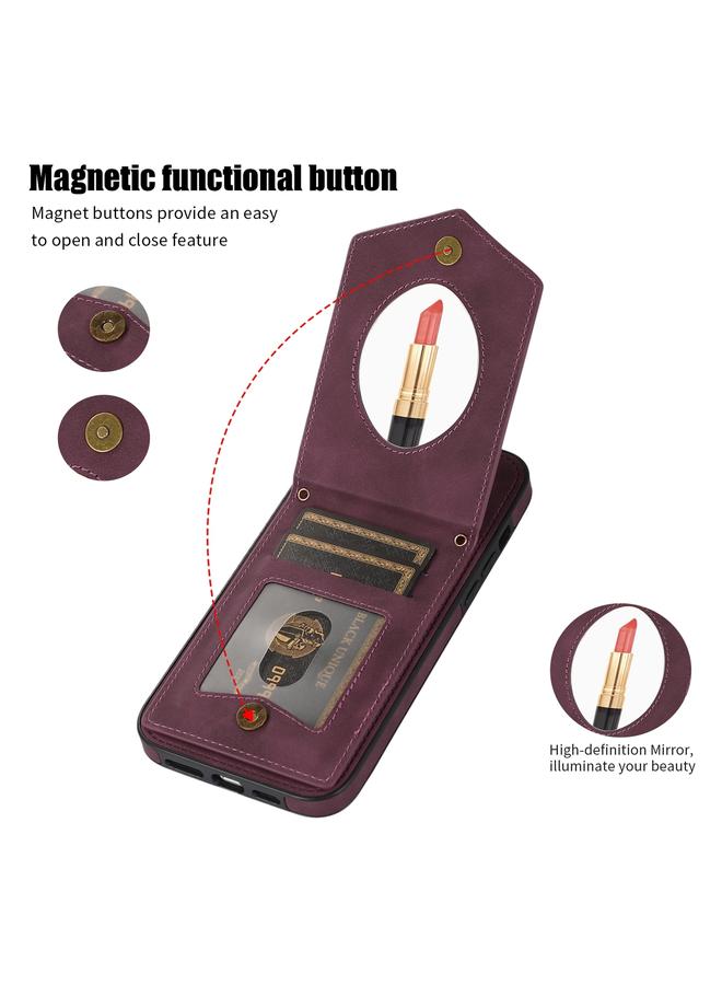 S-TOP Case For iPhone 14 Pro Max Rhombic Texture RFID Phone Case with Lanyard & Mirror - Image 3