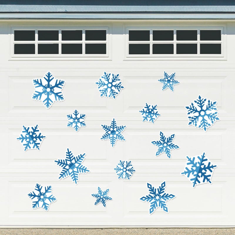 Whaline Winter Garage Door Magnets Blue Snowflake Magnet Decoration Winter Refrigerator Stickers Holiday Car Door Decals for Xmas Winter Party Supplies Indoor Outdoor Home Decor 15Pcs