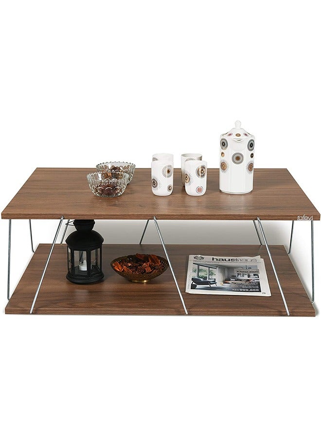 Home Canvas Tar Coffee Table for Living Room | Easy to Assemble Rectangular Tar Coffee Table with Bottom Shelf - Walnut/Chrome - Image 2