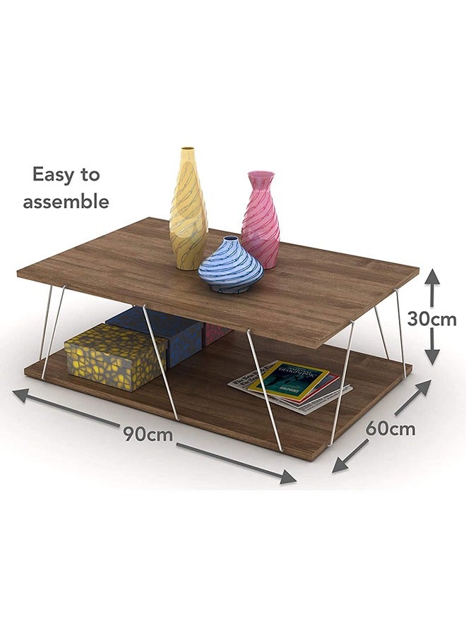 Home Canvas Tar Coffee Table for Living Room | Easy to Assemble Rectangular Tar Coffee Table with Bottom Shelf - Walnut/Chrome - Image 5