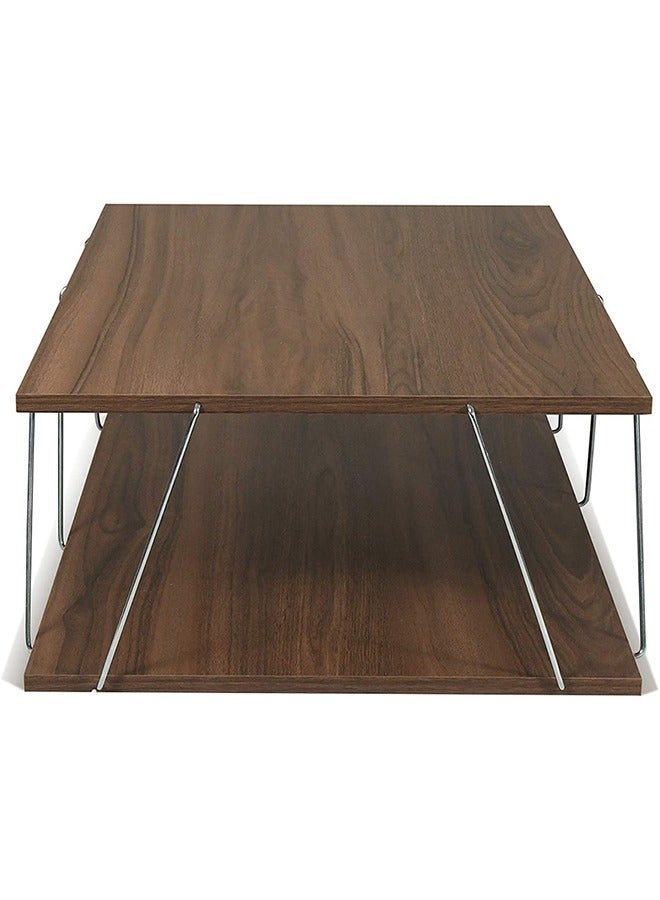 Home Canvas Tar Coffee Table for Living Room | Easy to Assemble Rectangular Tar Coffee Table with Bottom Shelf - Walnut/Chrome - Image 3