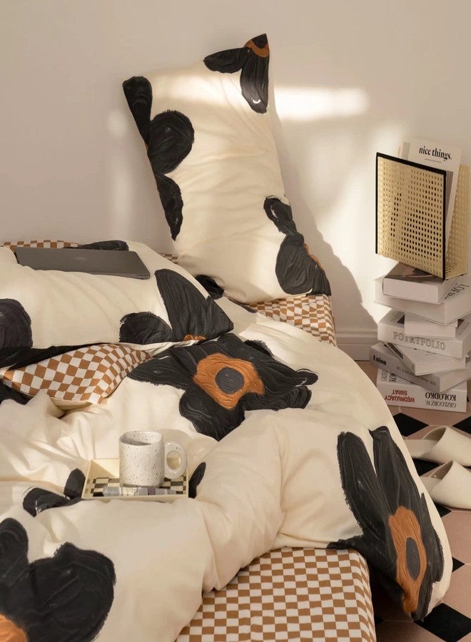 Wellboo Pumpkin and White Plaid Bed Sheets Full Light Brown Checkerboard Grid Flat Sheets Modern Boho Beige White Mini Plaid Fitted Sheet Women Men Khaki Plaid Bedding Sheet with 2 Pillowcases 4 PCS - Image 4