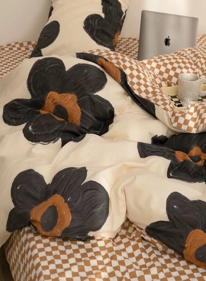 Wellboo Pumpkin and White Plaid Bed Sheets Full Light Brown Checkerboard Grid Flat Sheets Modern Boho Beige White Mini Plaid Fitted Sheet Women Men Khaki Plaid Bedding Sheet with 2 Pillowcases 4 PCS - Image 5