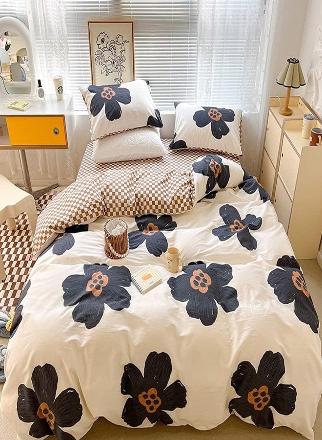 Wellboo Pumpkin and White Plaid Bed Sheets Full Light Brown Checkerboard Grid Flat Sheets Modern Boho Beige White Mini Plaid Fitted Sheet Women Men Khaki Plaid Bedding Sheet with 2 Pillowcases 4 PCS - Image 3