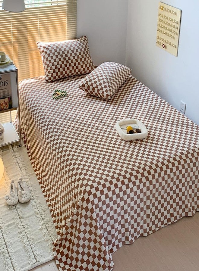 Wellboo Pumpkin and White Plaid Bed Sheets Full Light Brown Checkerboard Grid Flat Sheets Modern Boho Beige White Mini Plaid Fitted Sheet Women Men Khaki Plaid Bedding Sheet with 2 Pillowcases 4 PCS - Image 1