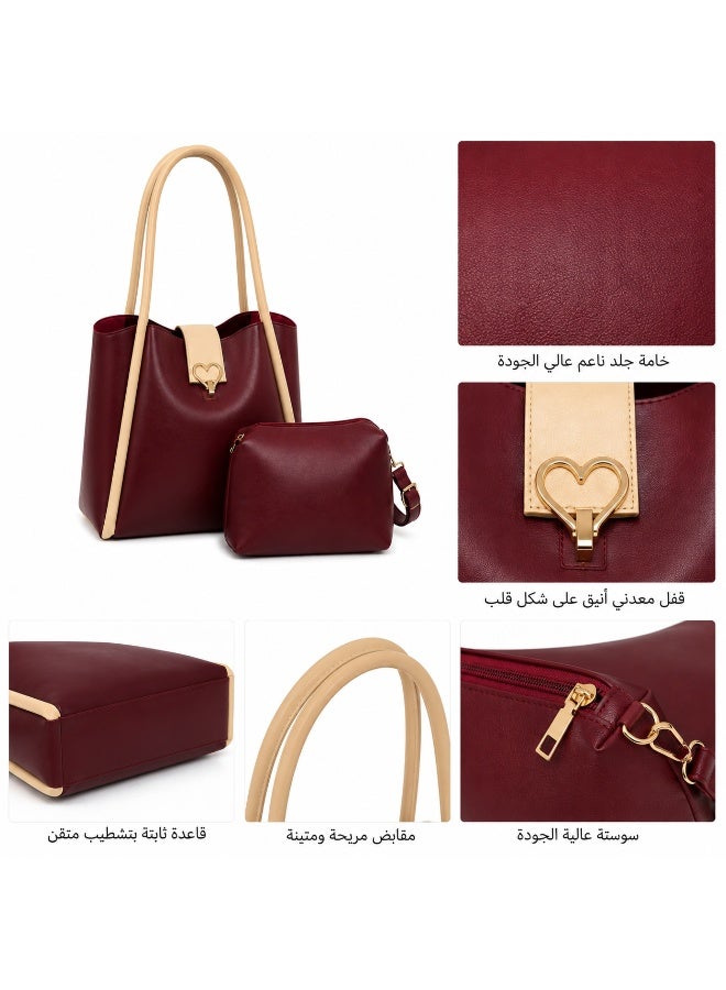 Kanaz "Sweet Heart" 2-Piece Women's Bag Set – Fashion Top-Handle Tote with Metallic Heart Clasp & Matching Zippered Crossbody Shoulder Purse. - Image 3