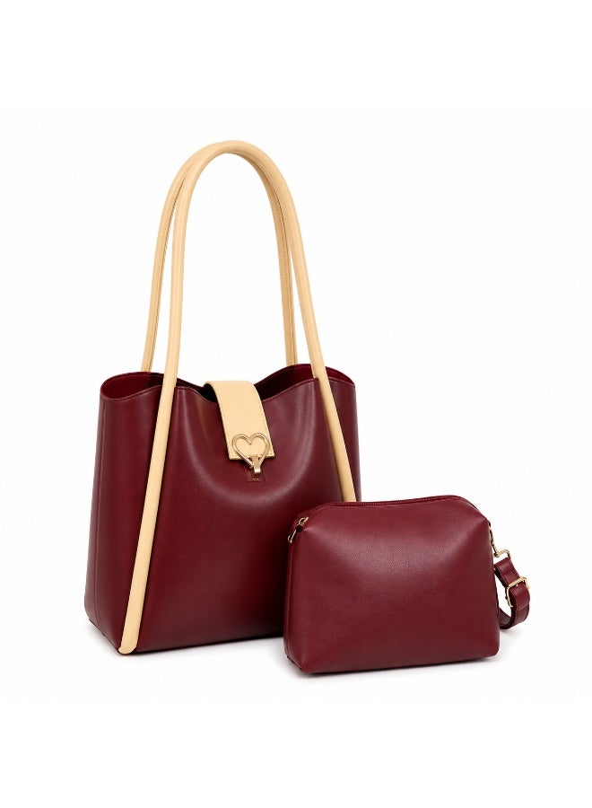 Kanaz "Sweet Heart" 2-Piece Women's Bag Set – Fashion Top-Handle Tote with Metallic Heart Clasp & Matching Zippered Crossbody Shoulder Purse. - Image 5