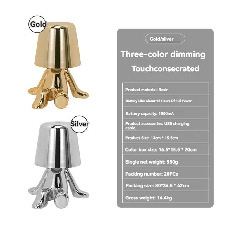 Silver Thinker Figurine Table Lamp - Touch Control 3-Level Dimmable LED Night Light with 1800mAh Rechargeable Battery for Home Office Bedroom Library Workplace - Image 2