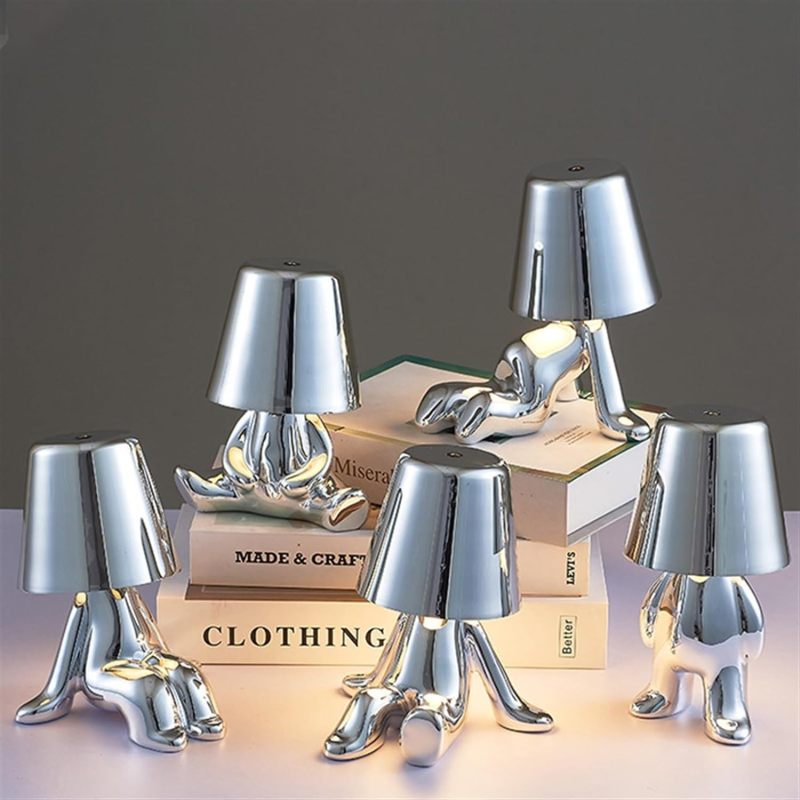 Silver Thinker Figurine Table Lamp - Touch Control 3-Level Dimmable LED Night Light with 1800mAh Rechargeable Battery for Home Office Bedroom Library Workplace - Image 5