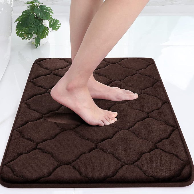 MEMORY FOAM SOFT BATH MATS NON SLIP ABSORBENT BATHROOM RUGS RUBBER BACK RUNNER MAT FOR KITCHEN BATHROOM FLOORS BROWN CHEX60X40