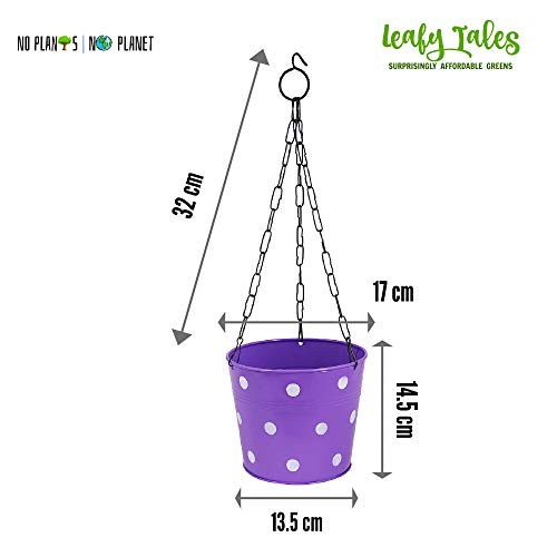 Leafy Tales Metal Chain Hanging Planter - Set of 5 (Rust Free - Red, Green, Yellow, Pink, Purple) - with Chains, 14 cm x 17 cm x 14.5 cm - Image 3