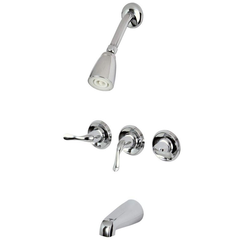 Kingston Brass KB2231YL Yosemite Three Handle Tub Shower Faucet, Polished Chrome, 3-1/8 inch Diameter Escutcheon, Polished Chrome - Image 2