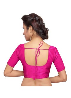 Studio Shringaar Studio Shringaar Women's Brocade & Georgette Short Sleeve Readymade Saree Blouse (SII1963PK_40_Pink_40)  - Image 2