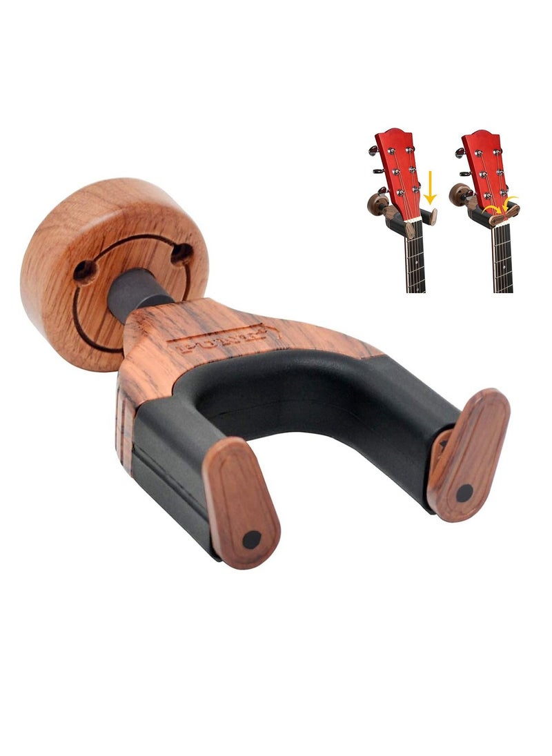 SYOSI - Guitar Wall Mount, Auto Lock Guitar Wall Hanger, Hard Wood Base in Guitar Shape Guitar Hook, Guitar Holder for Acoustic, Electric, Classical, Bass Guitars, Guitar Accessories - Image 1