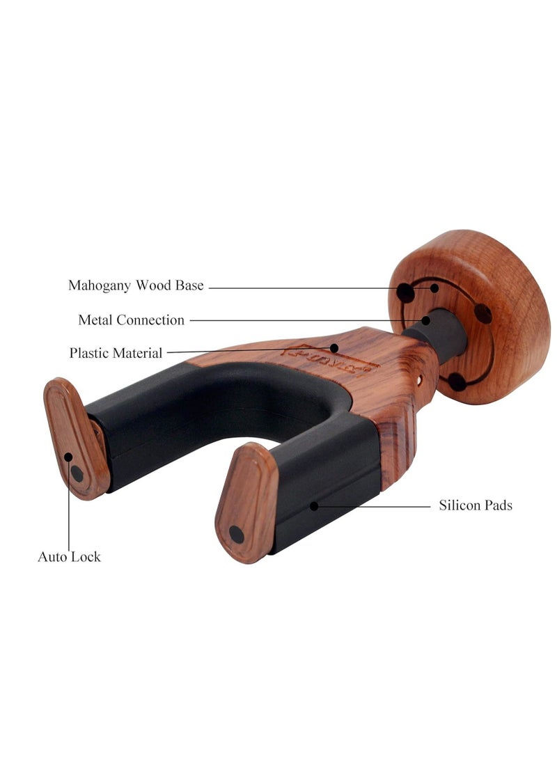 SYOSI - Guitar Wall Mount, Auto Lock Guitar Wall Hanger, Hard Wood Base in Guitar Shape Guitar Hook, Guitar Holder for Acoustic, Electric, Classical, Bass Guitars, Guitar Accessories - Image 1