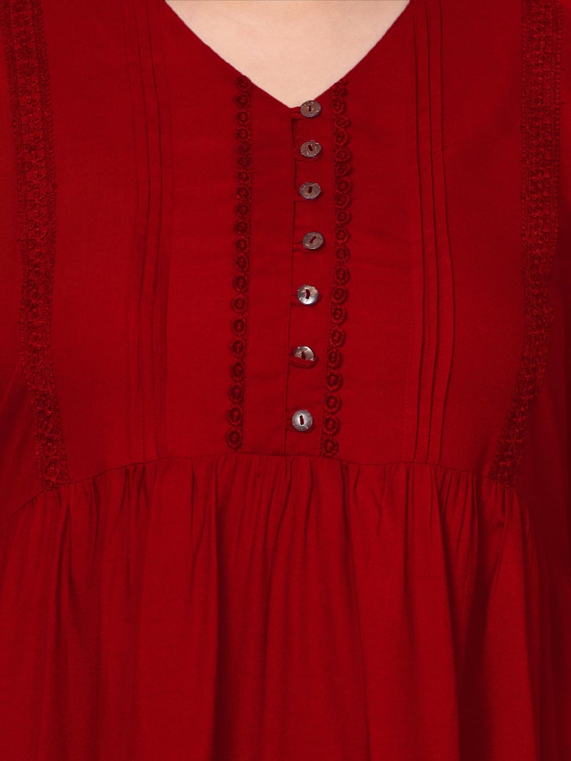 Indietoga Women's Plus Size Rayon Tiered Longline Tunic Top with Pockets (P10001631_Red Solid_XL) - Image 4