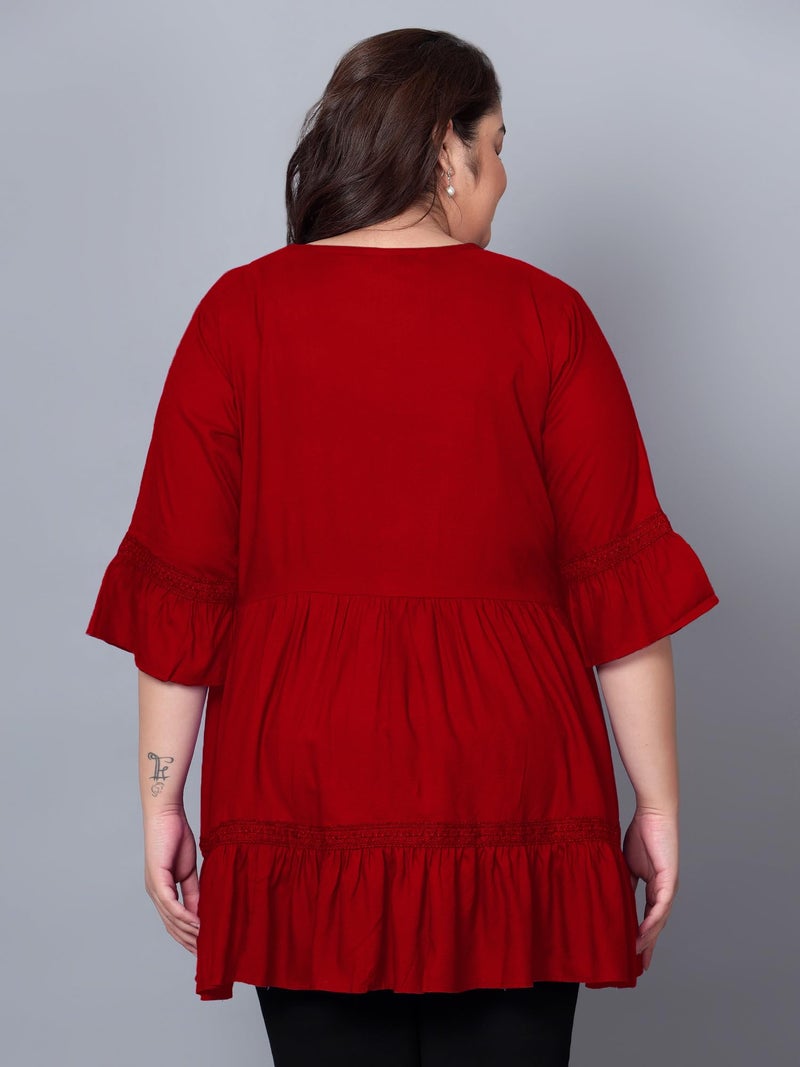 Indietoga Women's Plus Size Rayon Tiered Longline Tunic Top with Pockets (P10001631_Red Solid_XL) - Image 3