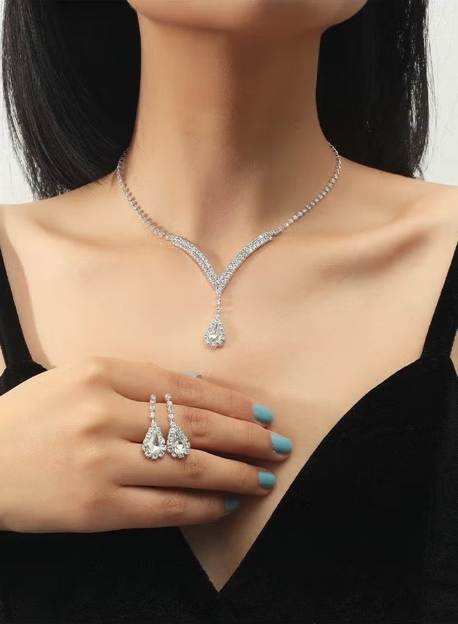 HY Necklace Earrings Set,Bridal Wedding Accessories Set Evening Dress Jewelry,Drop Pendant Fashion Women Jewelry Set - Image 1