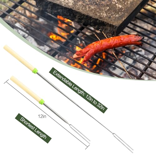 DkOvn 5 Pack Marshmallow Roasting Sticks Set, Extendable 32in Long Metal Barbecue Skewers with Wooden Handle, for Marshmallow, Hot Dogs, Camping, BBQ, Grill - Image 3