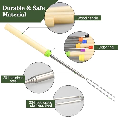 DkOvn 5 Pack Marshmallow Roasting Sticks Set, Extendable 32in Long Metal Barbecue Skewers with Wooden Handle, for Marshmallow, Hot Dogs, Camping, BBQ, Grill - Image 4