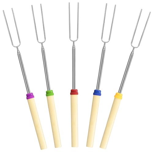DkOvn 5 Pack Marshmallow Roasting Sticks Set, Extendable 32in Long Metal Barbecue Skewers with Wooden Handle, for Marshmallow, Hot Dogs, Camping, BBQ, Grill - Image 1