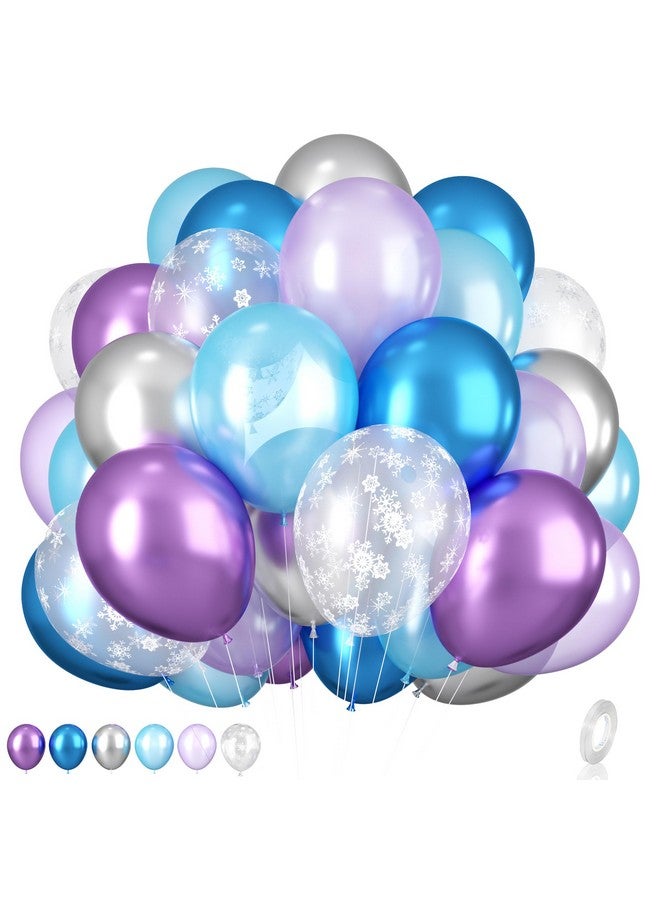 Biapian Frozen Balloons, 12 Inch Purple Blue White And Silver Balloons With Snowflake Balloons For Girls Frozen Theme Party Supplies Ice Snow Theme Birthday Baby Shower Winter Party Decorations - Image 1