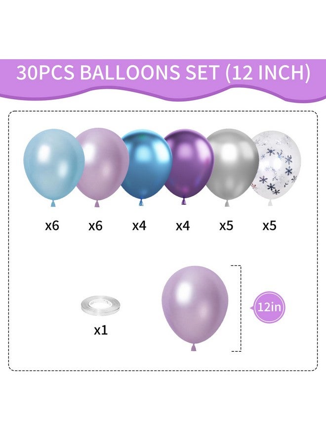 Biapian Frozen Balloons, 12 Inch Purple Blue White And Silver Balloons With Snowflake Balloons For Girls Frozen Theme Party Supplies Ice Snow Theme Birthday Baby Shower Winter Party Decorations - Image 2