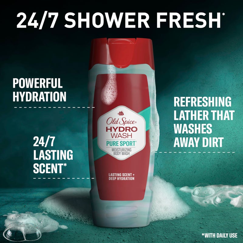 Old Spice Moisturizing Body Wash for Men, Hydro Wash, 2-in-1 Long Lasting Scent & Deep Hydration, 24/7 Shower Fresh, Pure Sport Scent, 16 oz (Pack of 4) - Image 2