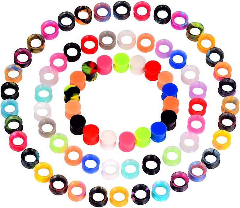 Oyaface 76 Pcs Soft Silicone Ear Tunnels/Plugs Kit Flesh Flexible Earring Gauges Double Flared Earlets Stretchers Expander Piercing Jewelry, 6MM-18MM - Image 1