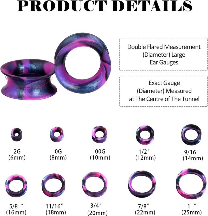 Oyaface 76 Pcs Soft Silicone Ear Tunnels/Plugs Kit Flesh Flexible Earring Gauges Double Flared Earlets Stretchers Expander Piercing Jewelry, 6MM-18MM - Image 4