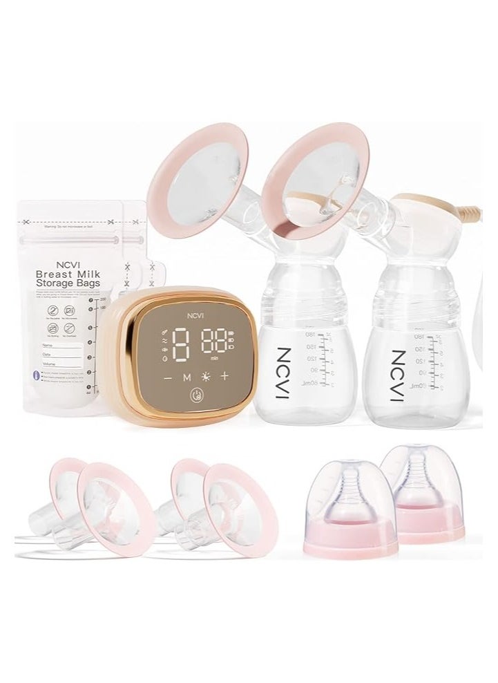 NCVI Double Electric Breast Pump for Breastfeeding, LED Night Light Display  10 Milk Bags, 6 Nursing Pads and 2 x 180ml Feeding Bottle - AM8102  - Image 1