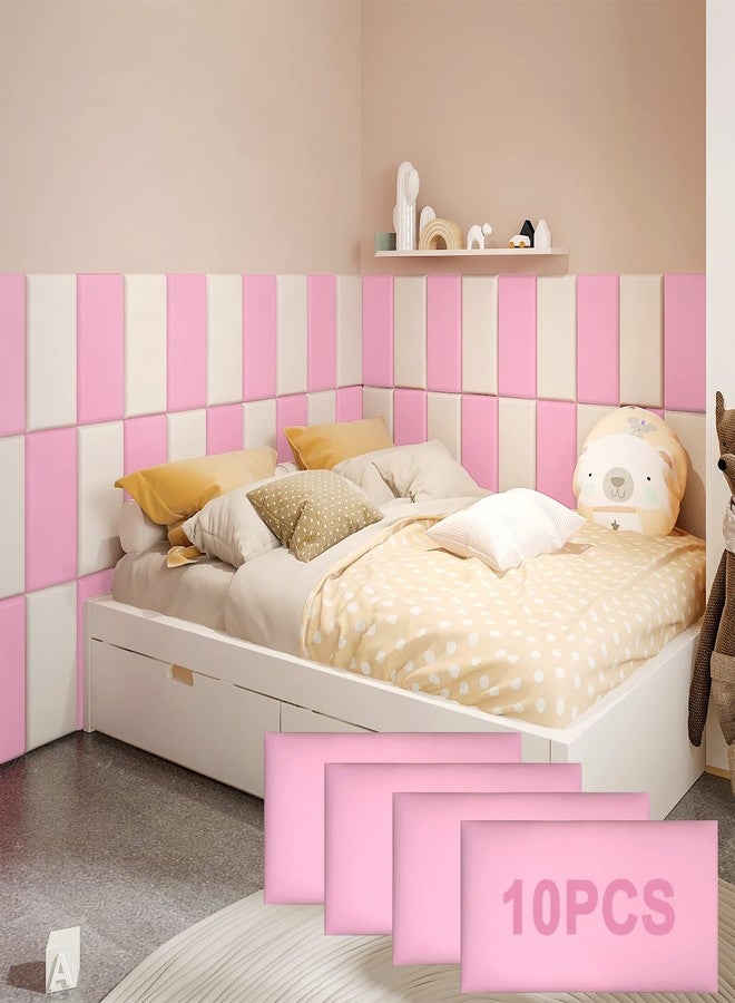 YLL YLL Peel and Stick Headboard Pink Upholstered Wall Panels Pack of 10 Panels 3D Anti-Collision Wall Padding Wall Mounted headboard Soundproof Wall Panels - Image 1