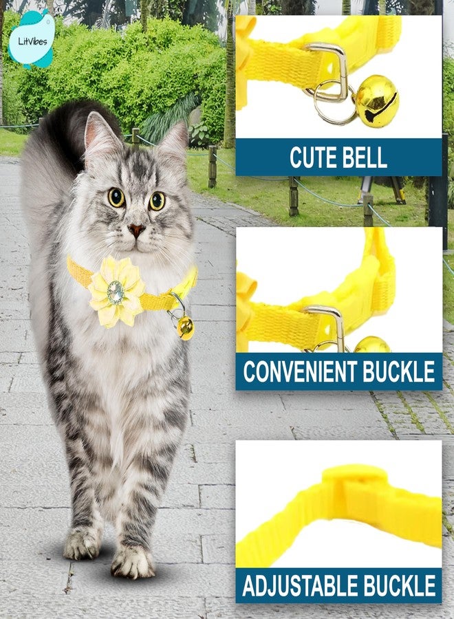 LitVibes Litvibes Cat Collar Breakaway with Bell,Kitten & Small Dogs Soft Adjustable Collar Safe,Solid & Protection for Cats & Puppies,Cute Kitty Neckband with Flower Design - Yellow, 12 cm, 12 cm - Image 5