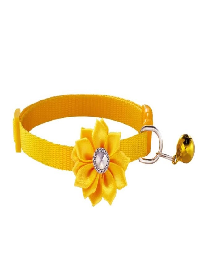 LitVibes Litvibes Cat Collar Breakaway with Bell,Kitten & Small Dogs Soft Adjustable Collar Safe,Solid & Protection for Cats & Puppies,Cute Kitty Neckband with Flower Design - Yellow, 12 cm, 12 cm - Image 1