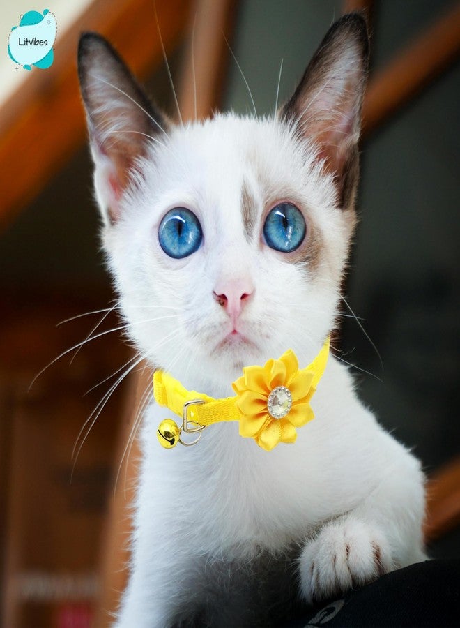LitVibes Litvibes Cat Collar Breakaway with Bell,Kitten & Small Dogs Soft Adjustable Collar Safe,Solid & Protection for Cats & Puppies,Cute Kitty Neckband with Flower Design - Yellow, 12 cm, 12 cm - Image 3