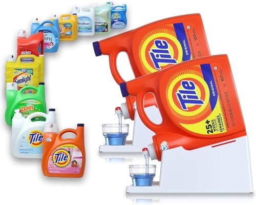 TidyFriend 2 Pack Liquid Laundry Detergent Holder Stand with Drip Tray RubberGrip Feet Stand for Laundry Room Organization and Storage Fabric Softener Dispenser with Cup Holder White