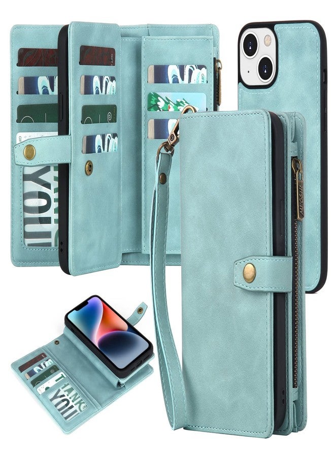TwoHead for iPhone 14 Wallet Case with Card Holder,Detachable Magnetic Phone Case PU Leather Wallet Phone Case for Women/Men with Wrist Strap(Blue) - Image 1