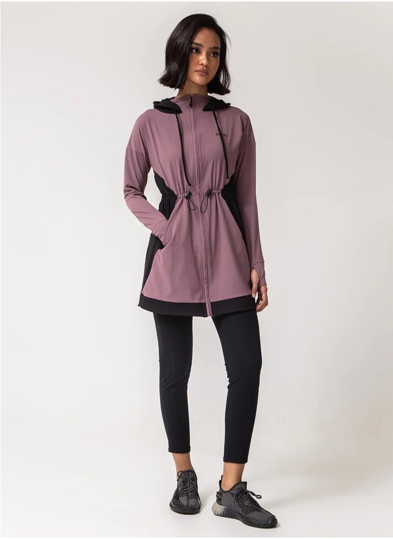 Vicino - Vicino Women's Sportswear Set with Pockets, Full Zip, Thumbholes, and High Waisted Workout Belt, Purple - Image 1