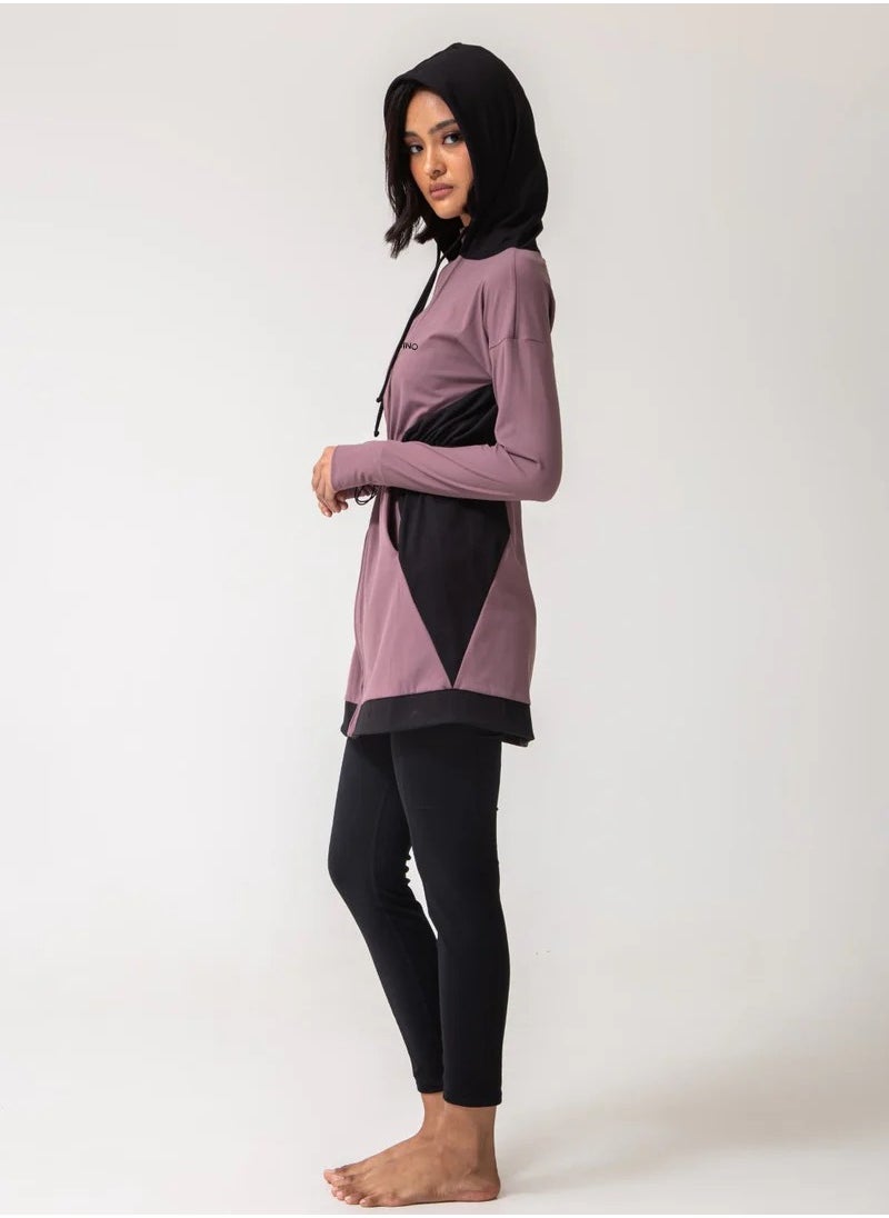 Vicino - Vicino Women's Sportswear Set with Pockets, Full Zip, Thumbholes, and High Waisted Workout Belt, Purple - Image 1