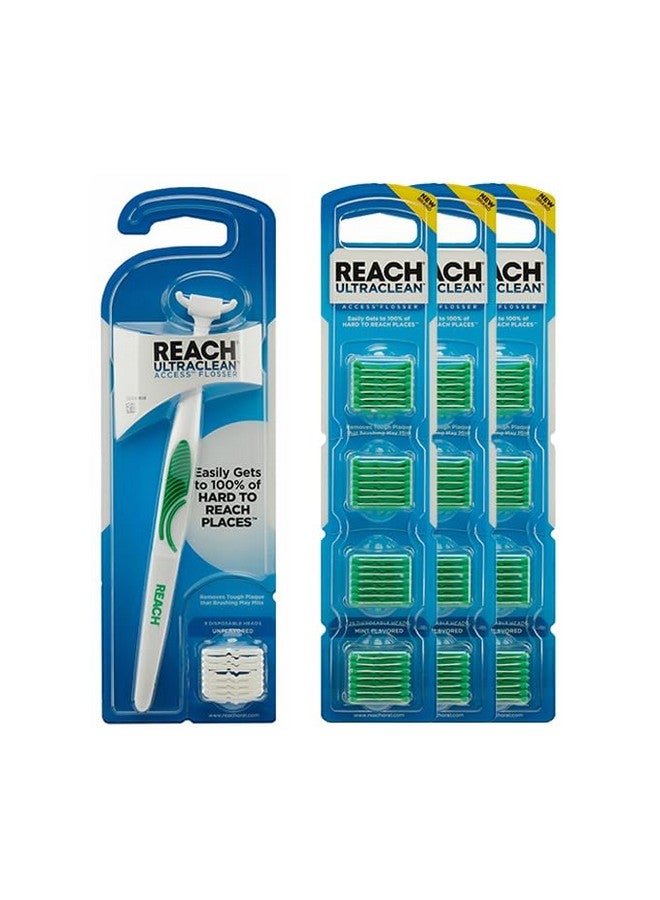 ريتش مجموعة خيط تنظيف الأسنان ريتش ألترا كلين أكسس، بنكهة النعناع، مزيل للبلاك للأسنان، للمناطق التي يصعب الوصول إليها، للعناية بالفم، خالٍ من PFAS، مجموعة واحدة لبدء استخدام خيط تنظيف الأسنان + 3 عبوات من رؤوس إعادة التعبئة - Image 1