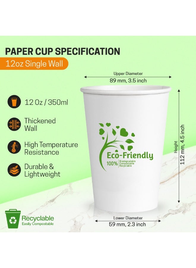 EcoEdge 12 Oz Disposable Heavy-Duty Party Paper Cups (Pack of 25) | Printed White, For Espresso Coffee, Tea and Water | Eco-Friendly, Leakproof, Elegant, BPA Free | All Occasions | 100% Biodegradable - Image 4