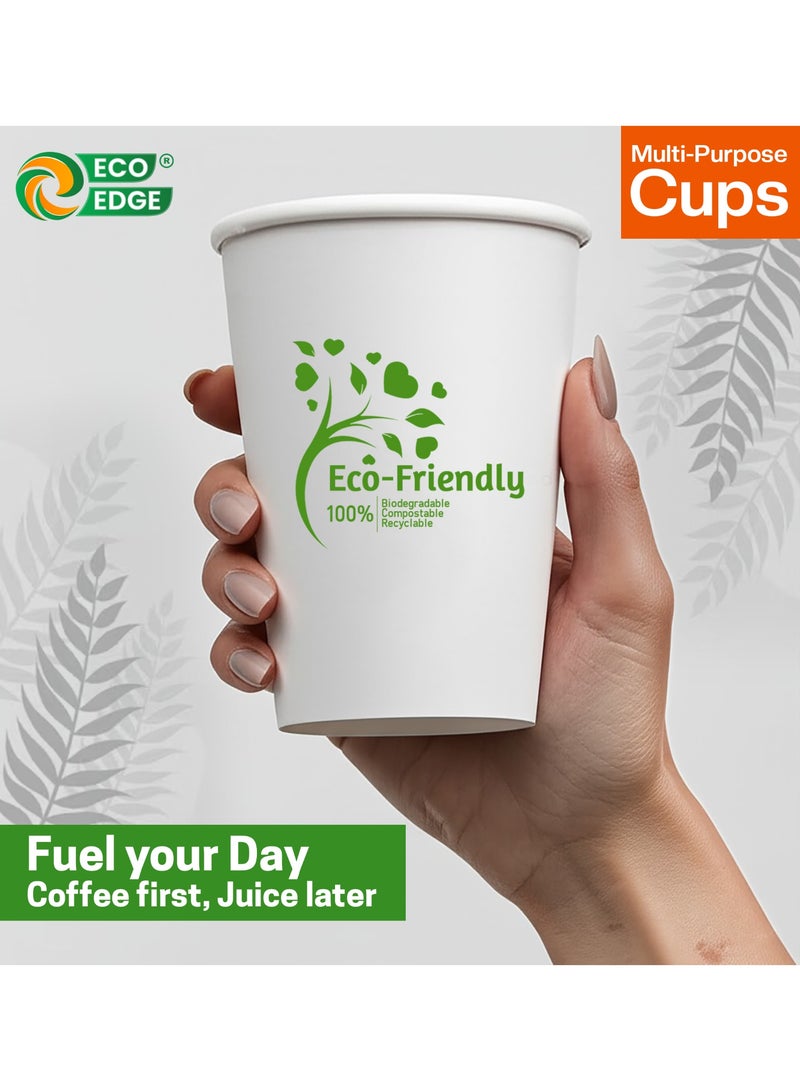 EcoEdge 12 Oz Disposable Heavy-Duty Party Paper Cups (Pack of 25) | Printed White, For Espresso Coffee, Tea and Water | Eco-Friendly, Leakproof, Elegant, BPA Free | All Occasions | 100% Biodegradable - Image 3