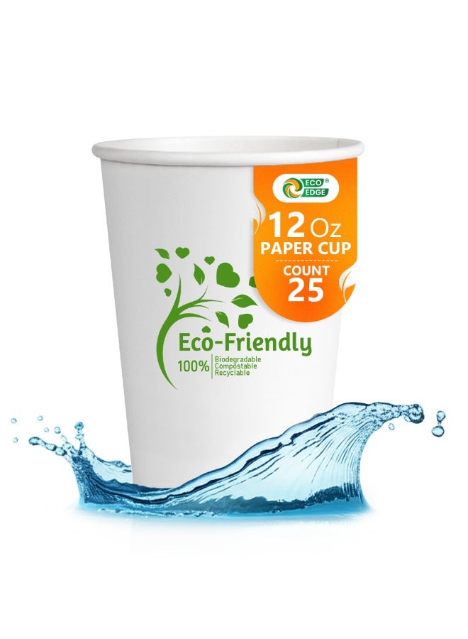 EcoEdge 12 Oz Disposable Heavy-Duty Party Paper Cups (Pack of 25) | Printed White, For Espresso Coffee, Tea and Water | Eco-Friendly, Leakproof, Elegant, BPA Free | All Occasions | 100% Biodegradable - Image 2