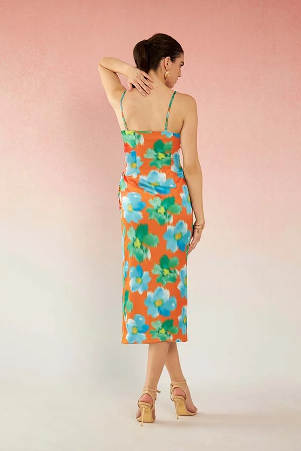 Virgio Satin Strappy Floral Dress